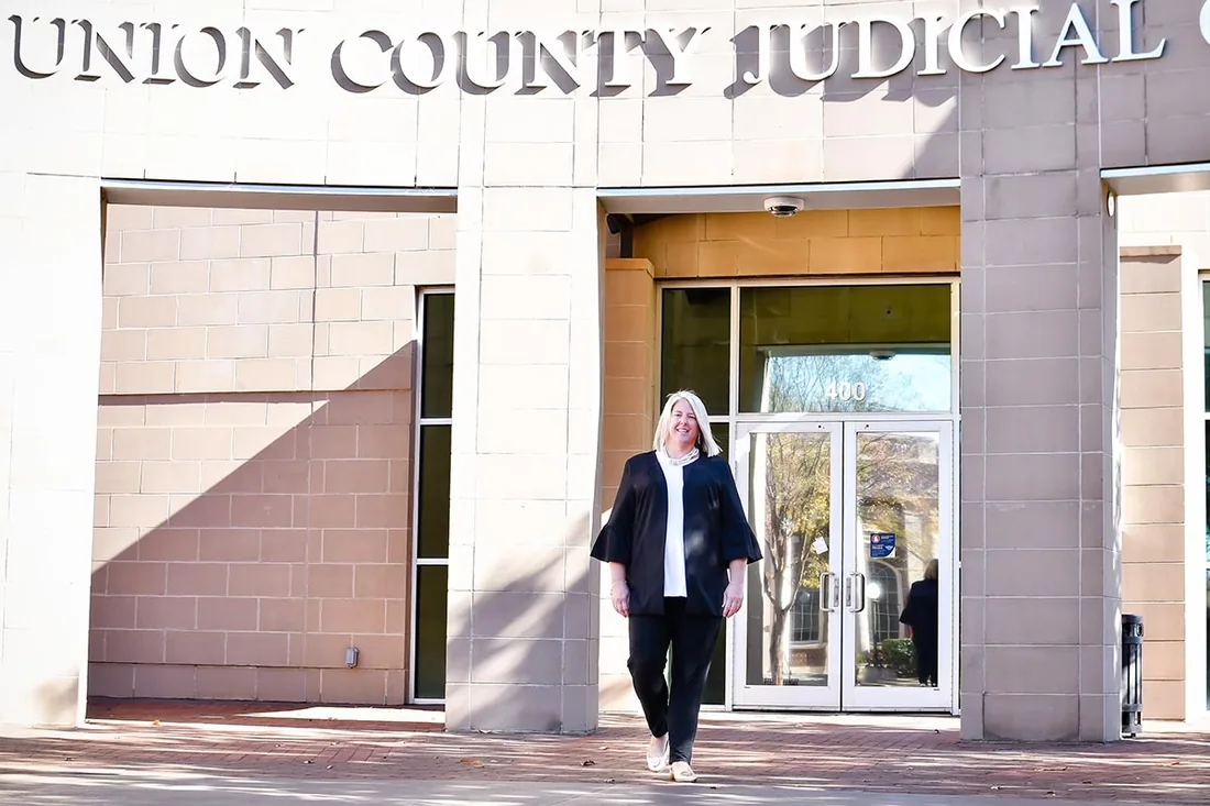 Wendy Maynard in front of the Union County Judicial Center